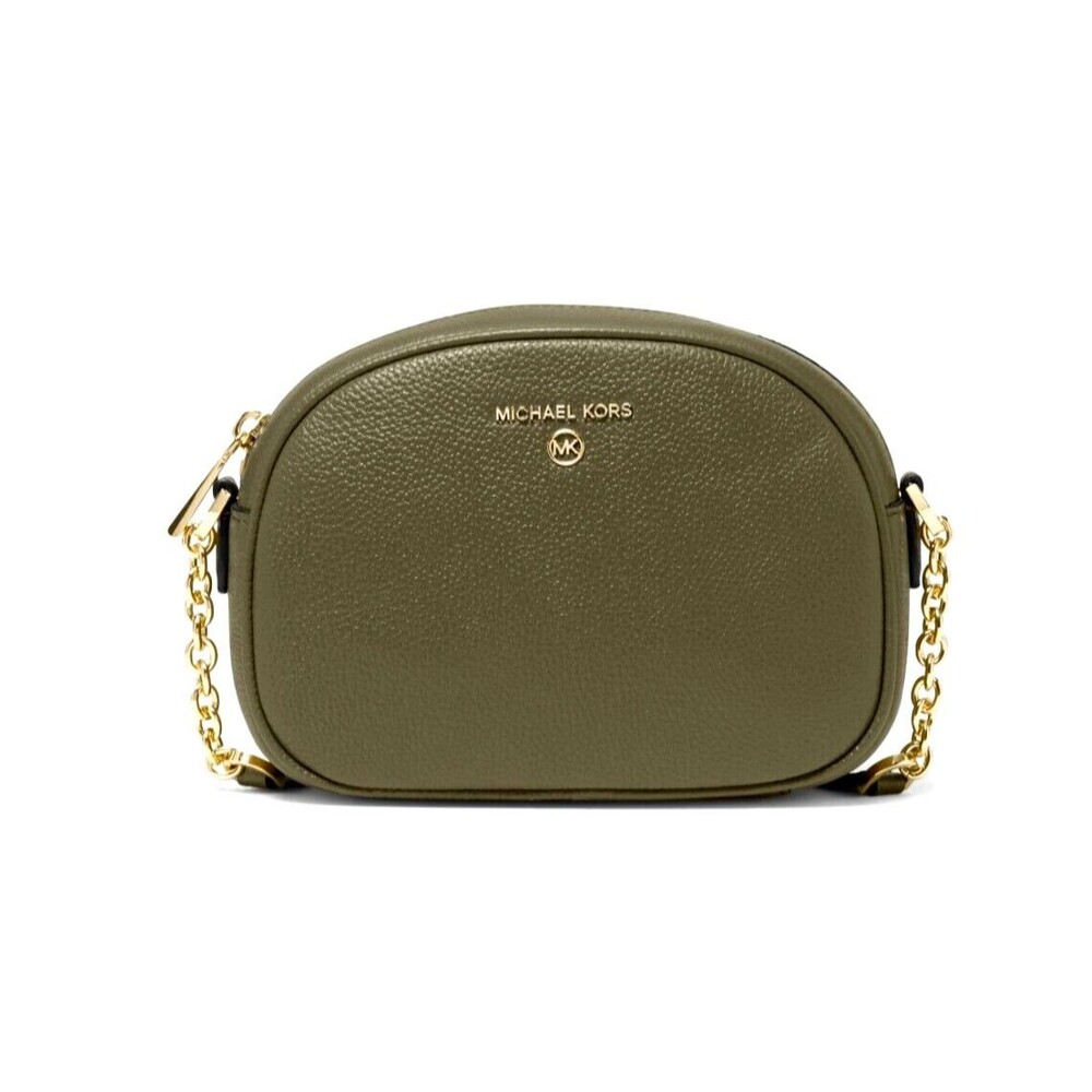 New Michael Kors Jet Set Charm Small Oval Camera Crossbody Pebble Leather Olive